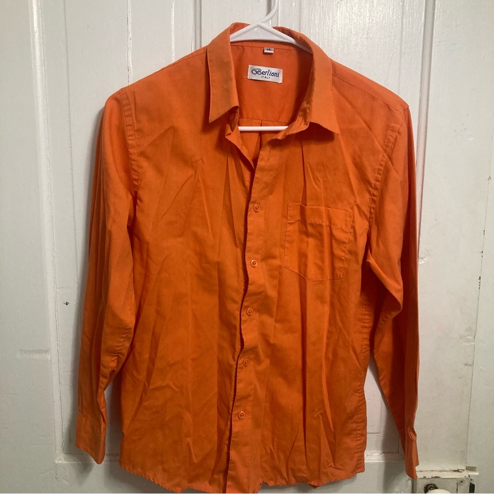 ⚡️ Boys orange long sleeve button up shirt